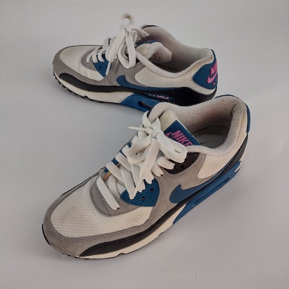 Nike Air Max 90 Essential White Green Abyss Gray & Black Sneakers - Picture 4 of 11